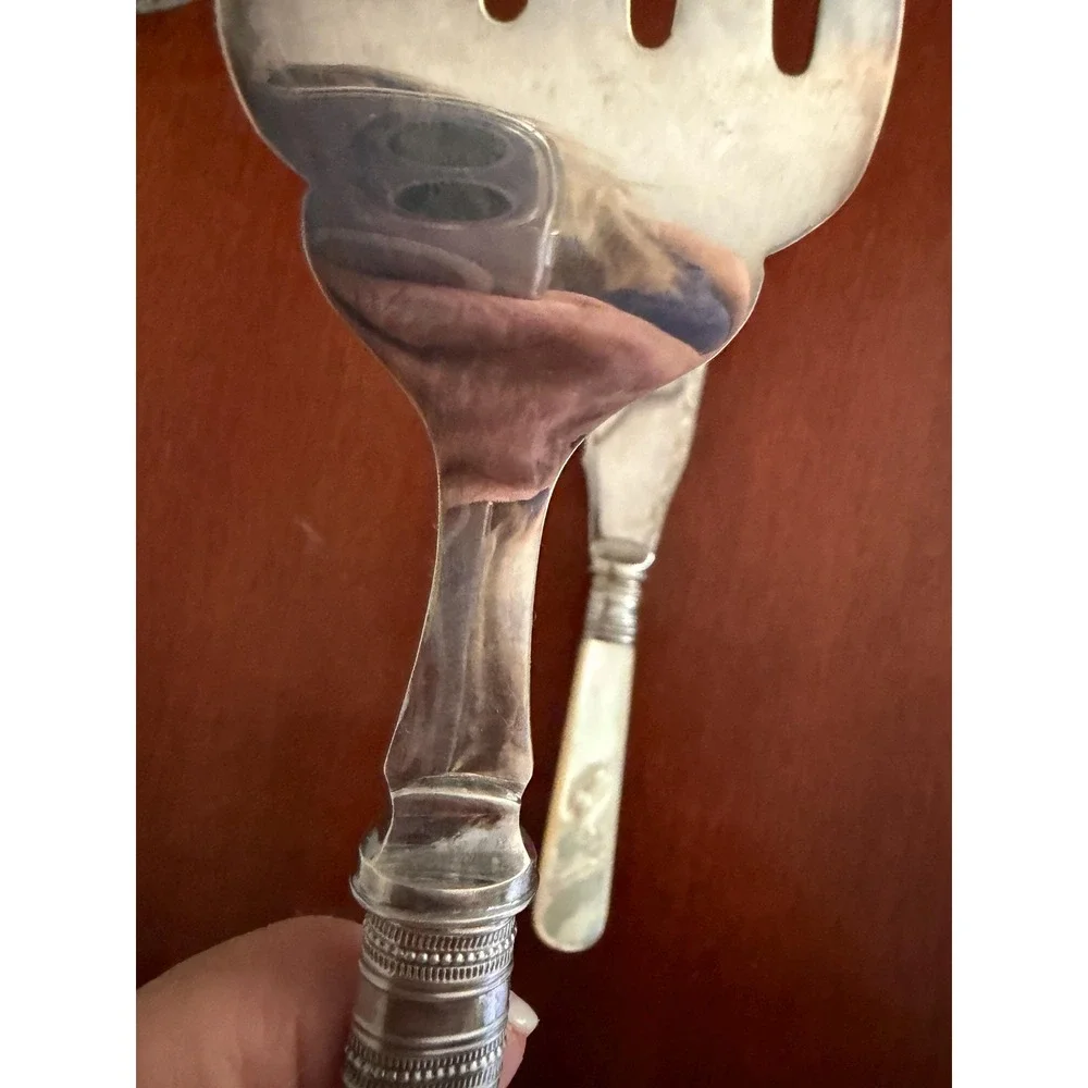 Vintage EPNS Fish Serving Set Mother of Pearl Handles Boxed English Server